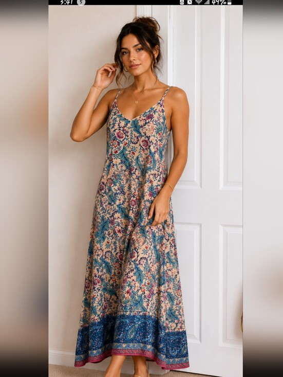 Angashion Dresses & Skirts - Floral Maxi Slip Dress in Teal and Cream Sz. XL